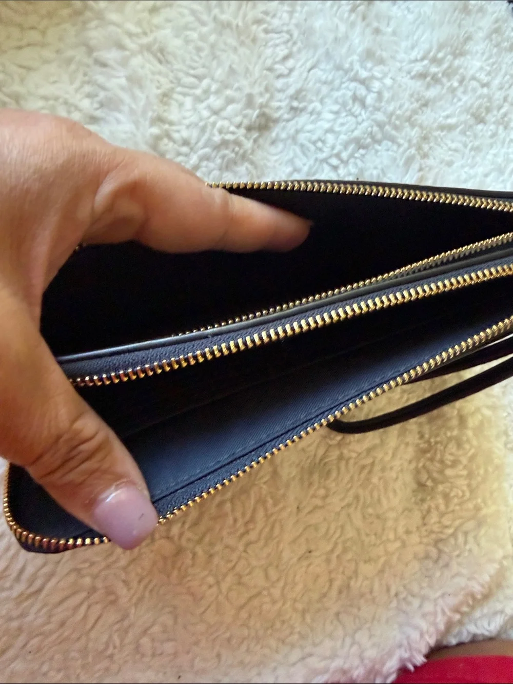 Coach Black Pebbled Leather Wristlet with Gold Logo